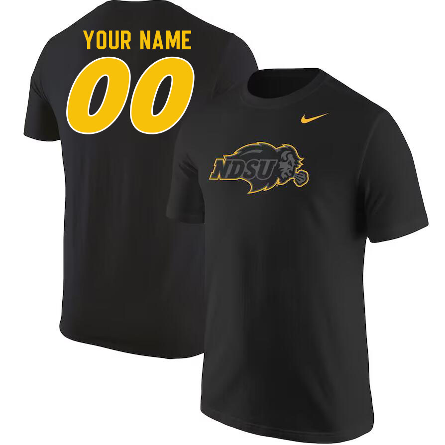 Custom North Dakota State Bison Name And Number College Tshirt-Black